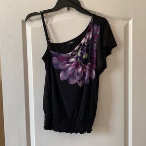 BCX Polyester/spandex black one shoulder top